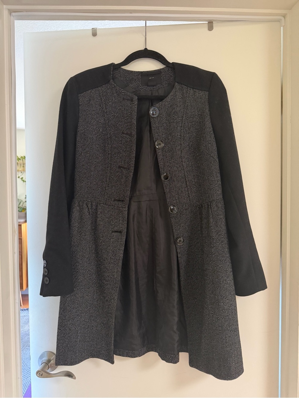 H & M Women’s Black & Charcoal Tweed Coat Jacket